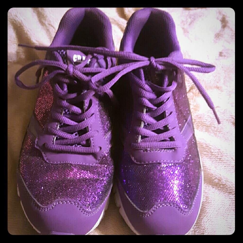 Crazy train purple glitter shoes
